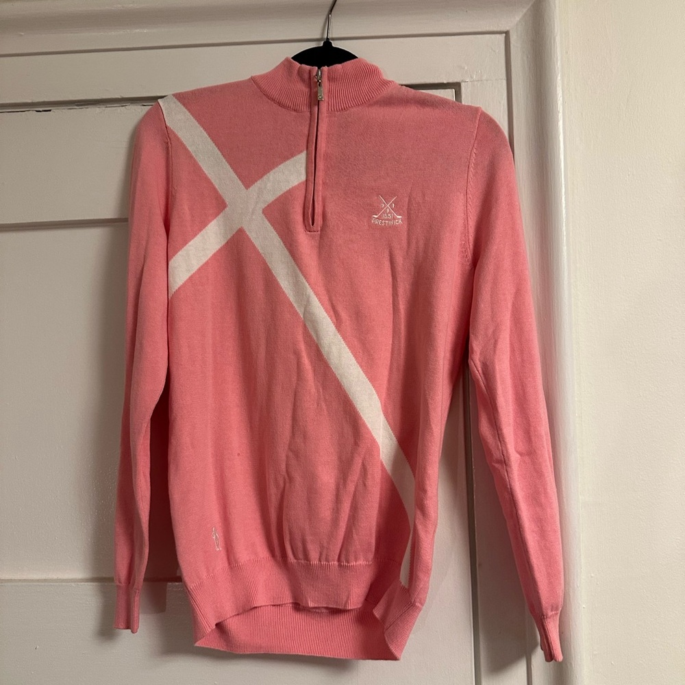 **Glenmuir Ladies Saltire Sweater - Candy/White - Size Medium (UK 12 / US 8-10)